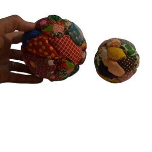 Seasonal Holiday Christmas Ornaments Handmade 2 Quilted Balls Styrofoam 2 Sizes